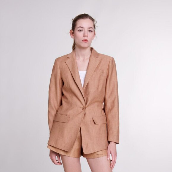 Maje Linen Suit Jacket in Light Brown Size 4 - Picture 1 of 5